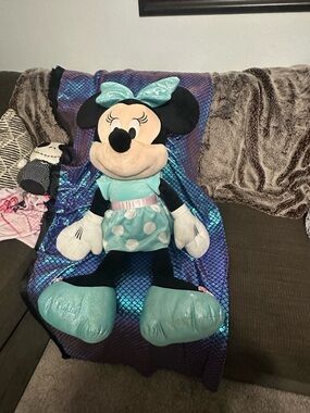 Disney Minnie Mouse Plush in Aqua and Black Polka Dot Outfit 36inch